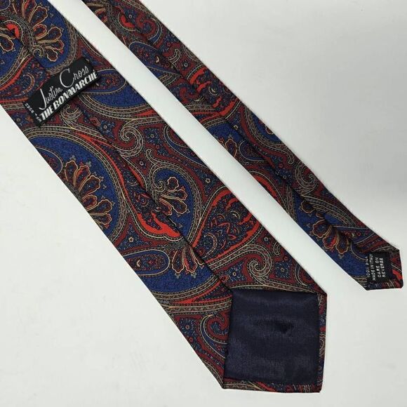 VINTAGE JUSTIN CROSS BONMARCHE SILK TIE RED BLUE PAISLEY SMOOTH 3.5" X 57" - Picture 2 of 2